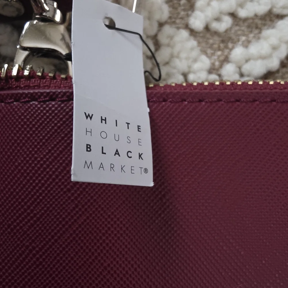 NEW White House Black Market Burgundy Floral Large Studded Clutch - Picture 4 of 6